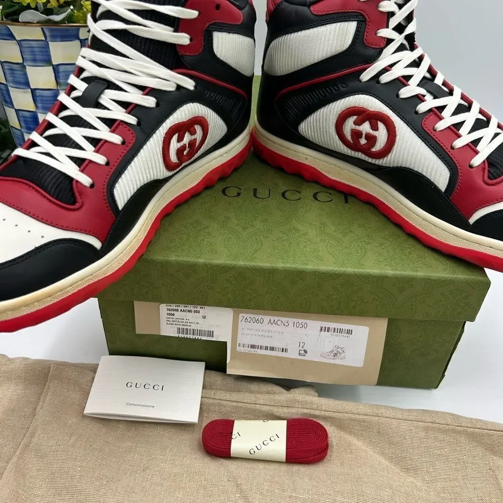 Men’s Gucci MAC 80 high top Leather sneakers Size 12 made in Italy - Picture 9 of 9